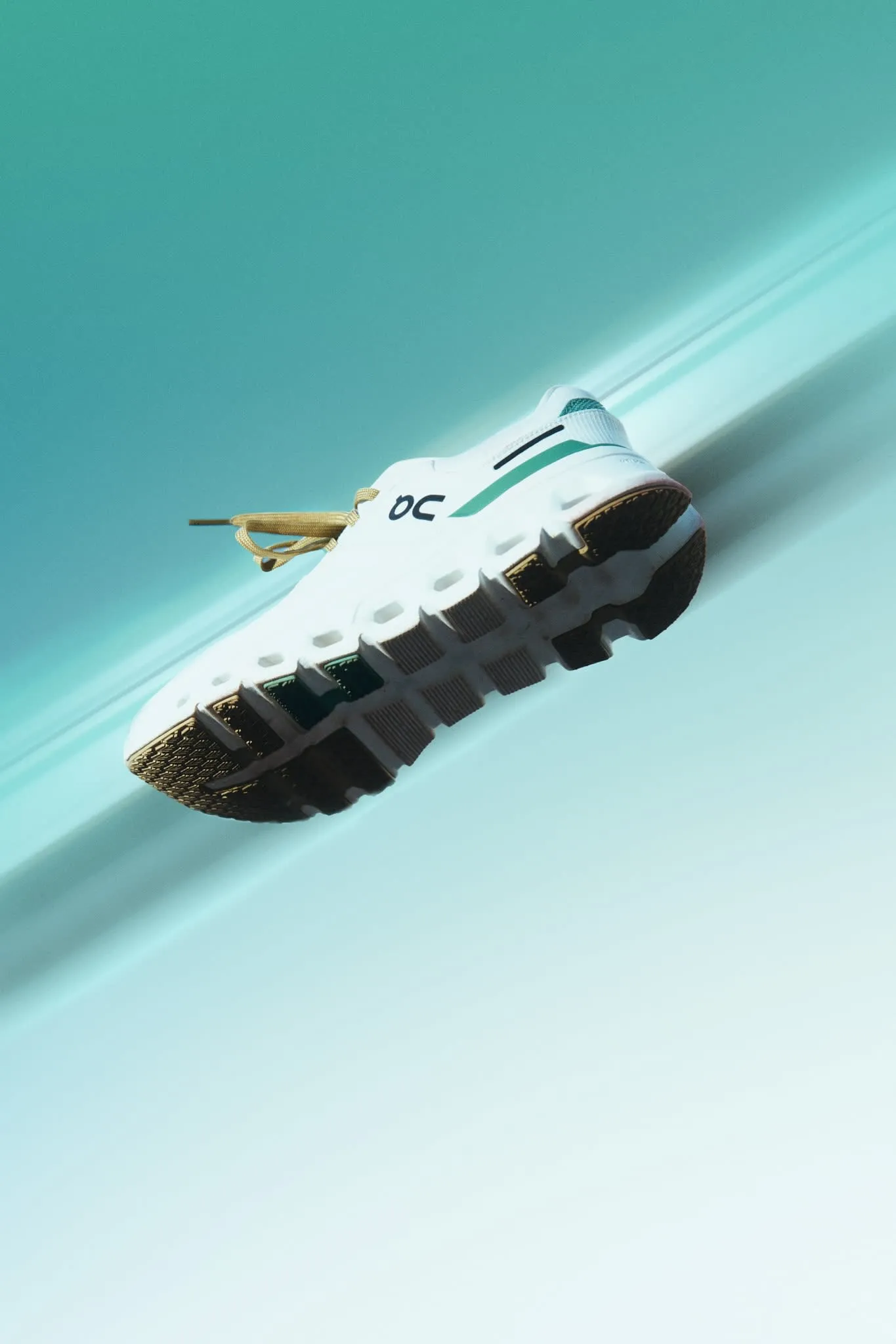 Close-up product image of ON running shoe, showcasing design details and material texture against a clean background.